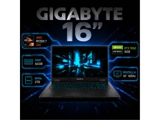 Notebook Gamer GIGABYTE A16 3VH K3LAC93MH AMD Ryzen 7 260 - RTX 5060 8Gb - 64Gb - 2Tb - Pantalla 16 FHD+ 165Hz