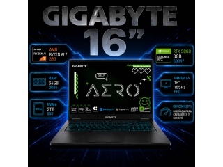 Notebook Gamer GIGABYTE AERO X16 1VH93LAC94AH AMD AI 7 350 - RTX 5060 8Gb - 64Gb - 2Tb - Pantalla 16 QHD+ 165Hz