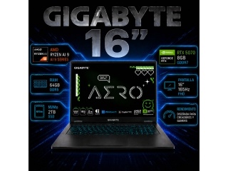 Notebook Gamer GIGABYTE AERO X16 2WHA3LAC64DH AMD AI 9 370 - RTX 5070 8Gb - 64Gb - 2Tb - Pantalla 16 QHD+ 165Hz