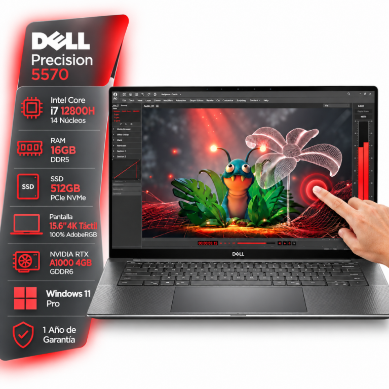 Notebook DELL Precision 5570 Intel Core i7 12800H - Rtx A1000 4Gb - 16Gb - 512Gb - Pantalla 15.6 4k Tactil - W11 Pro