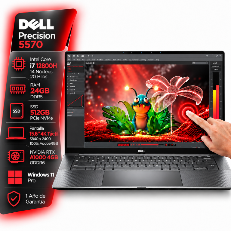 Notebook DELL Precision 5570 Intel Core i7 12800H - Rtx A1000 4Gb - 24Gb - 512Gb - Pantalla 15.6 4k Tactil - W11 Pro