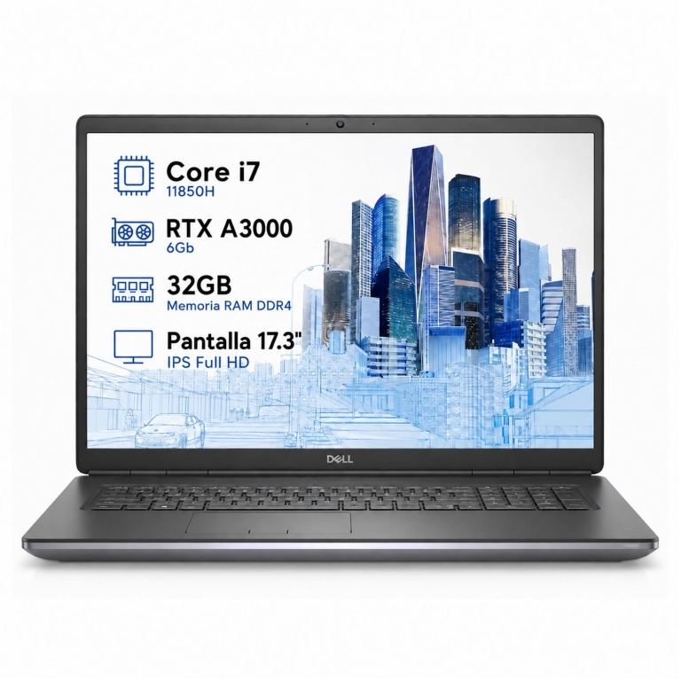 Notebook DELL Precision 7760 Intel Core I7 11850H - RTX A3000 6G - 32Gb - 512Gb - Pantalla 17.3 FHD IPS - Windows 11 Pro