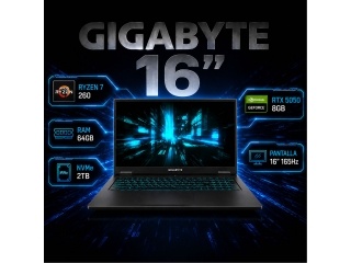 Notebook Gamer GIGABYTE A16 3TH K3LA893SH AMD Ryzen 7 260 - RTX 5050 8Gb - 64Gb - 2Tb - Pantalla 16 FHD+ 165Hz