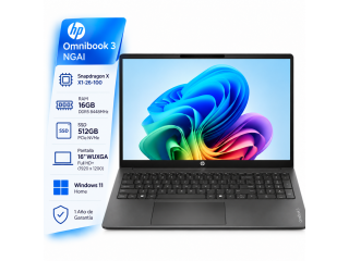 Notebook HP Omnibook 3 NGAI 16-BZ0010WM Snapdragon X X1-26-100 - 16Gb - 512Gb - Pantalla 16 WUXGA  Windows 11