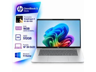 Notebook HP OmniBook 5 NGAI 16-FB0100CA Snapdragon X X1-26-100 - 16Gb - 512Gb - Pantalla 16 2K OLED - Windows 11