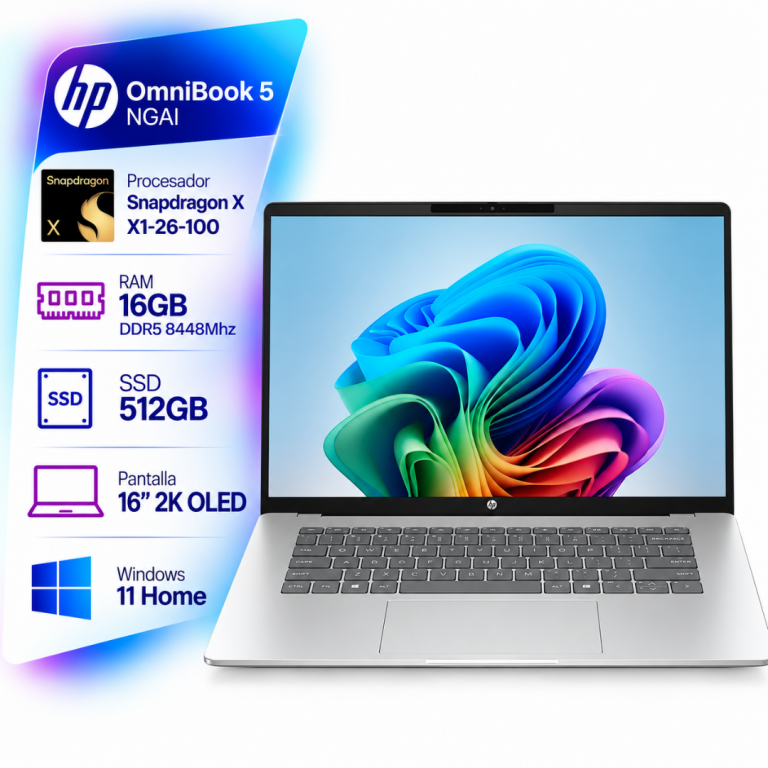 Notebook HP OmniBook 5 NGAI 16-FB0100CA Snapdragon X X1-26-100 - 16Gb - 512Gb - Pantalla 16 2K OLED - Windows 11