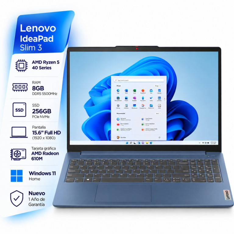 Notebook LENOVO IdeaPad Slim 3 15AMN8 AMD Ryzen 5 40 - 8Gb - 256Gb - Pantalla 15.6 Full HD - Windows 11