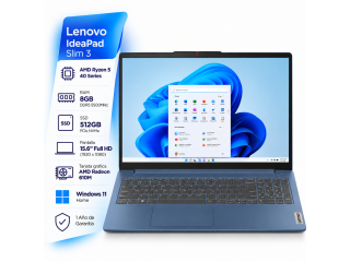 Notebook LENOVO IdeaPad Slim 3 15AMN8 AMD Ryzen 5 40 - 8GB -  512Gb - Pantalla 15.6 Full HD - Windows 11