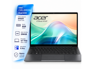 Notebook ACER ETBook M14P Intel N4500 - 8Gb - 256Gb - Pantalla 14 Full HD - Windows 11 Pro