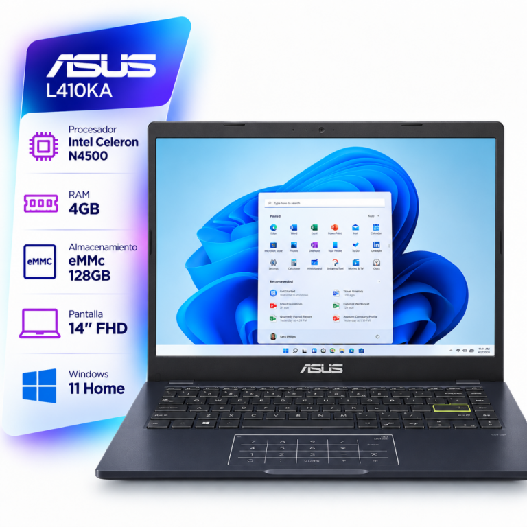 Notebook ASUS L410KA Intel N4500 - 4Gb - eMMc 128Gb - Pantalla 14 Full HD - Windows 11