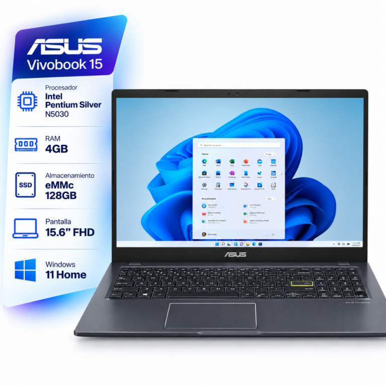Notebook ASUS L510 Intel Pentium Silver N5030 - 4Gb - 128Gb - Pantalla IPS 15.6 Full HD - W11 Home